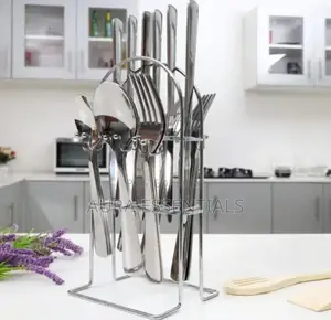 24pcs Heavy Stainless Steel Forks,Spoons and Bread Knife
