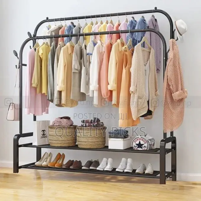 Carbon Steel Double Pole Coat Rack Indoor