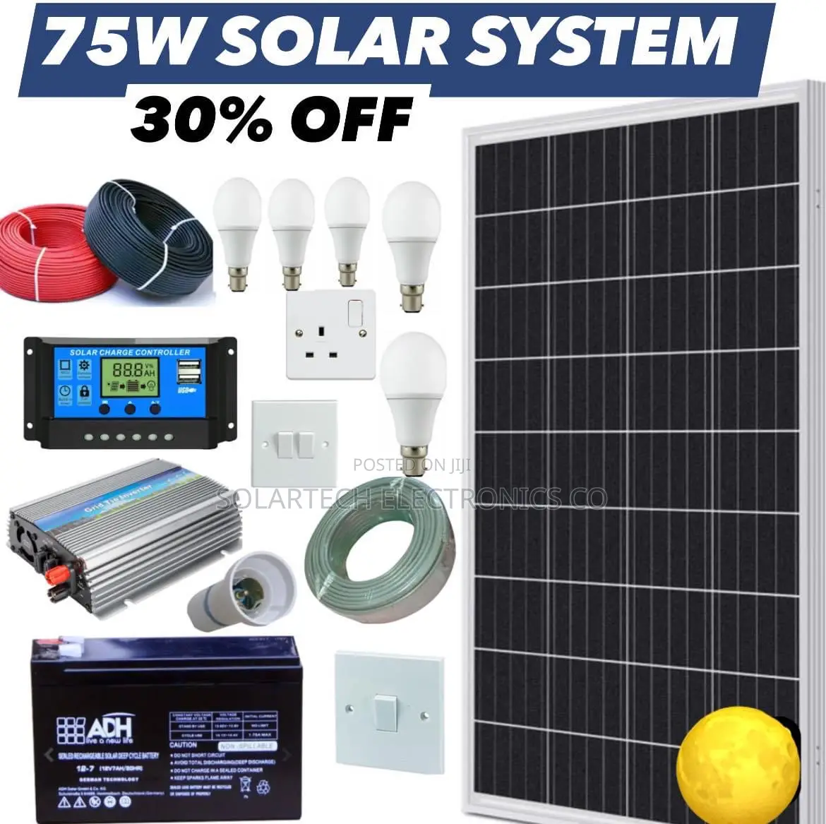 75W Solar Energy System Kit/ 6 Bulbs