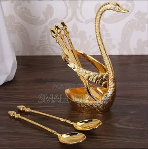 Stainless Steel Serving Bar Dessert Spoon With Swan Holder