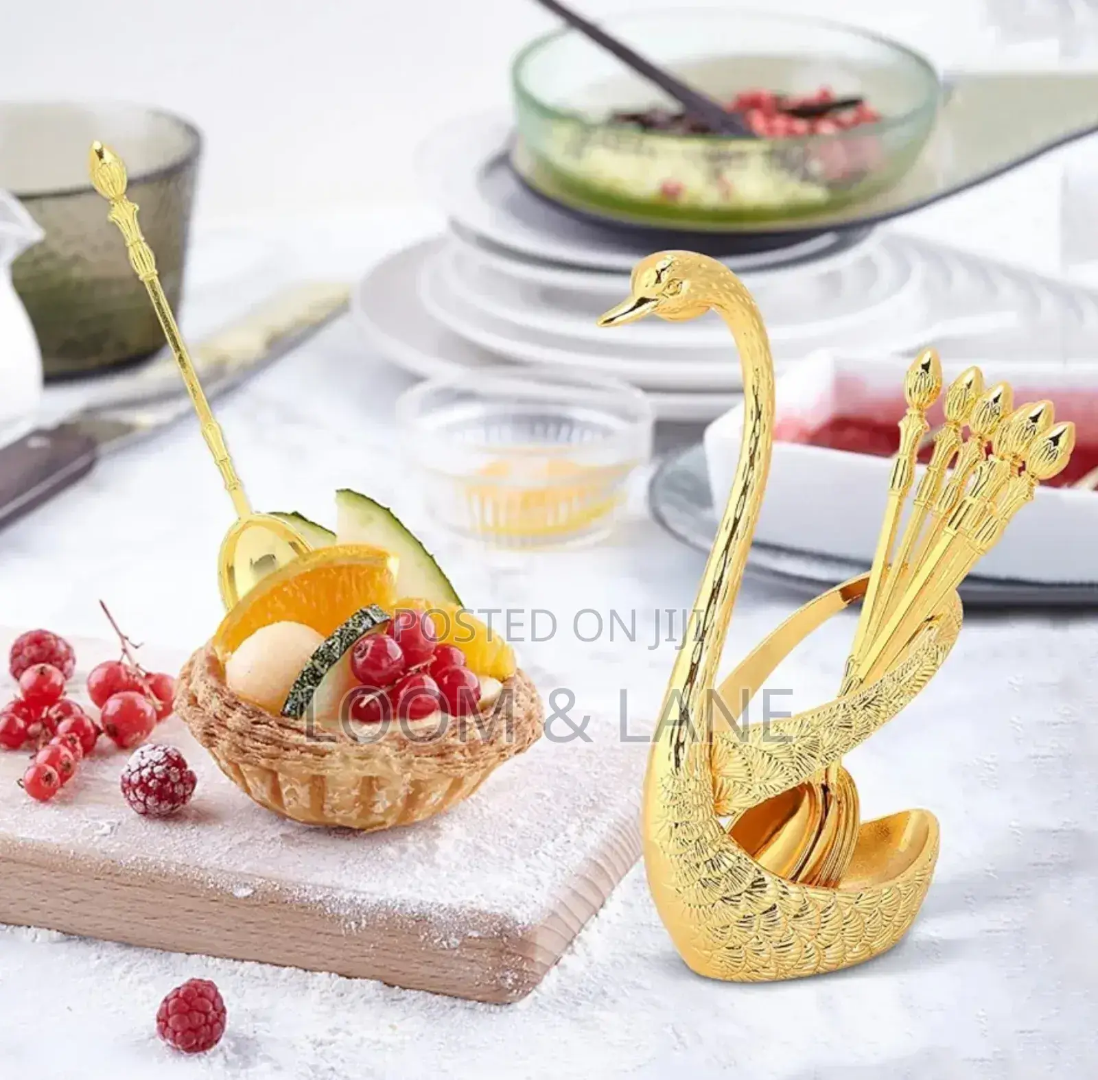6pcs Long Coffee Stir Spoon With Decorative Gold Base Holder