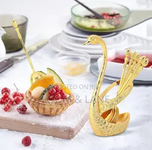 6pcs Long Coffee Stir Spoon With Decorative Gold Base Holder