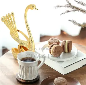 6pcs Long Coffee Stir Spoon With Decorative Gold Base Holder