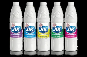 Jik Bleach Regular 180ml, 750ml, 1.5litres, 5litres.