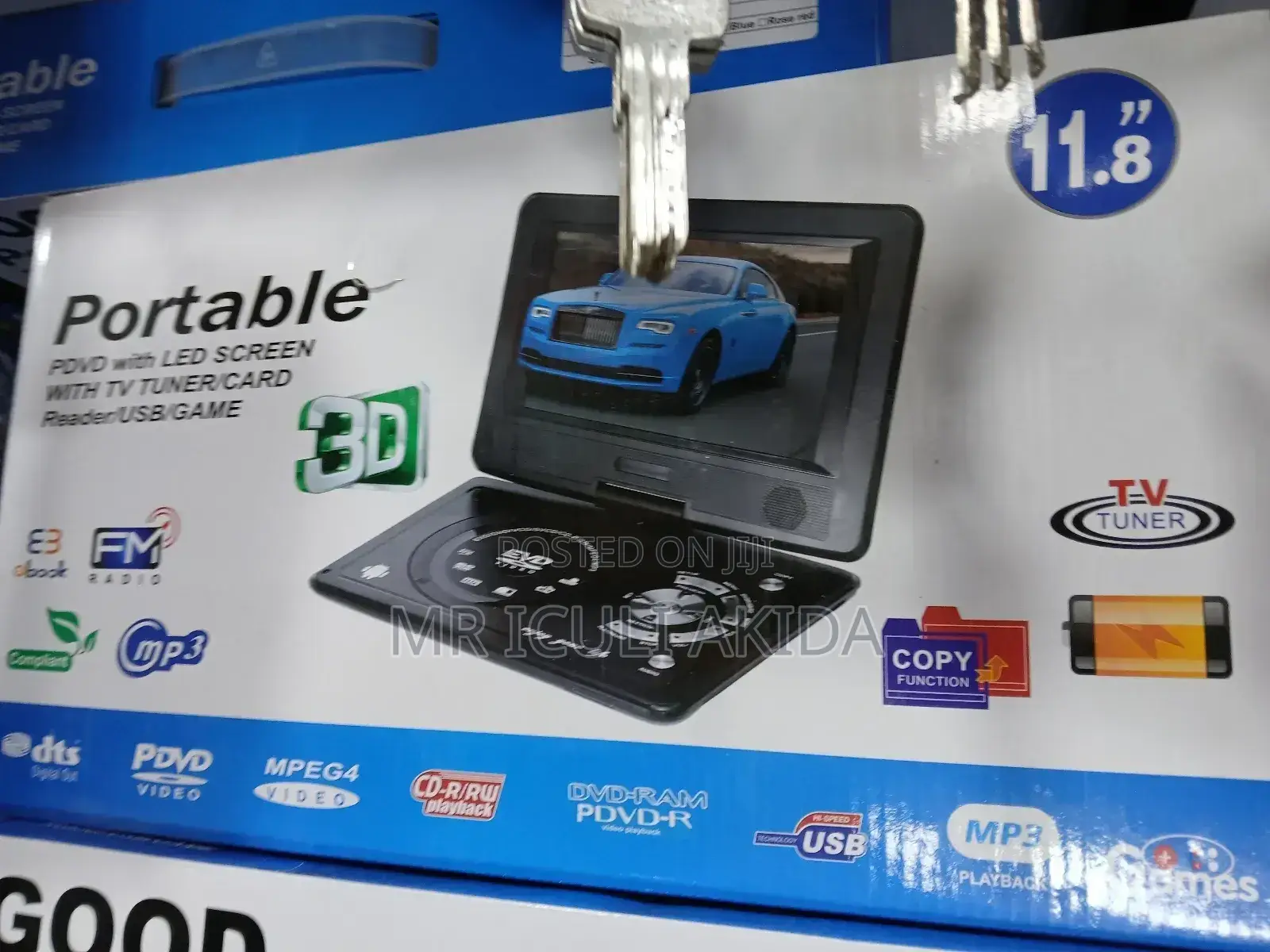 3D 11.8"Portable DVD Led Screen WTH TV Tuner,Card Reader,Usb