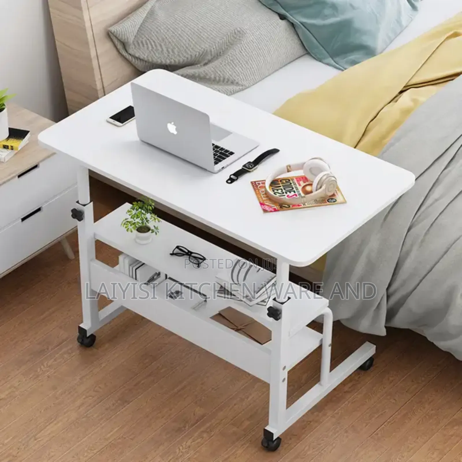 Laptop Table Height Adjustable, Side Table With Wheels, Beds