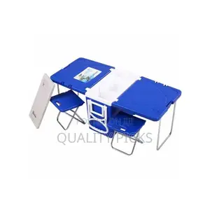 Picnic/Camping Cooler Box, Table 2 Chairs - Blue.