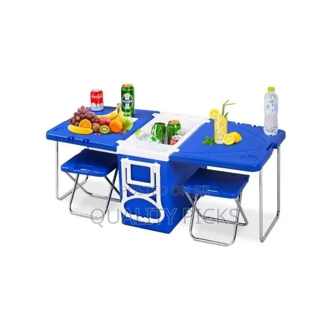 Picnic/Camping Cooler Box, Table 2 Chairs - Blue.