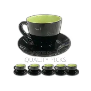 6 Pieces of Tea Mugs Coffee Cups and 6 Saucers -Black