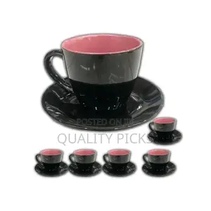 6 Pieces of Tea Mugs Coffee Cups and 6 Saucers -Black