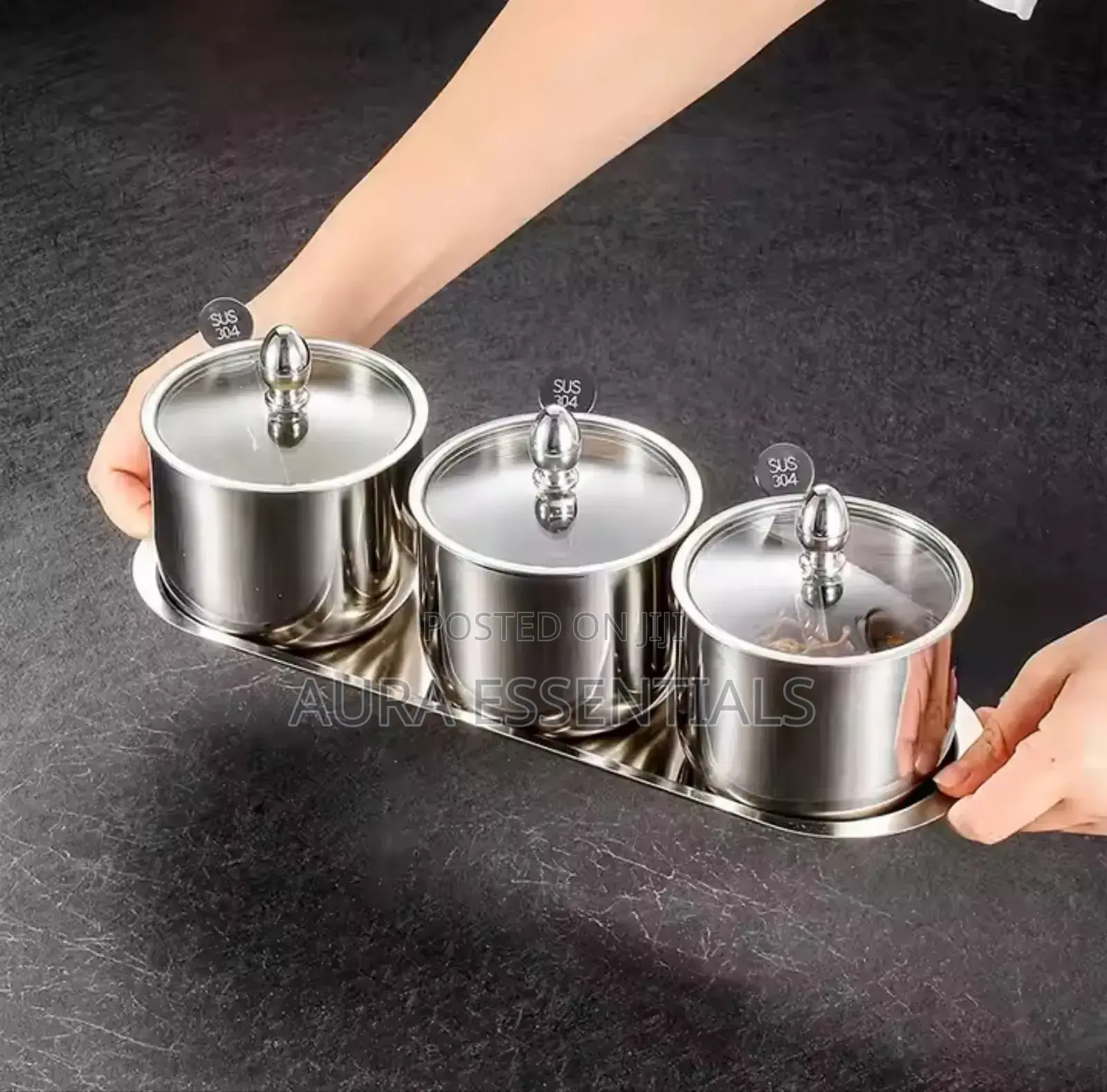 Stainless Steel Condiment Pots Set( 3pcs)