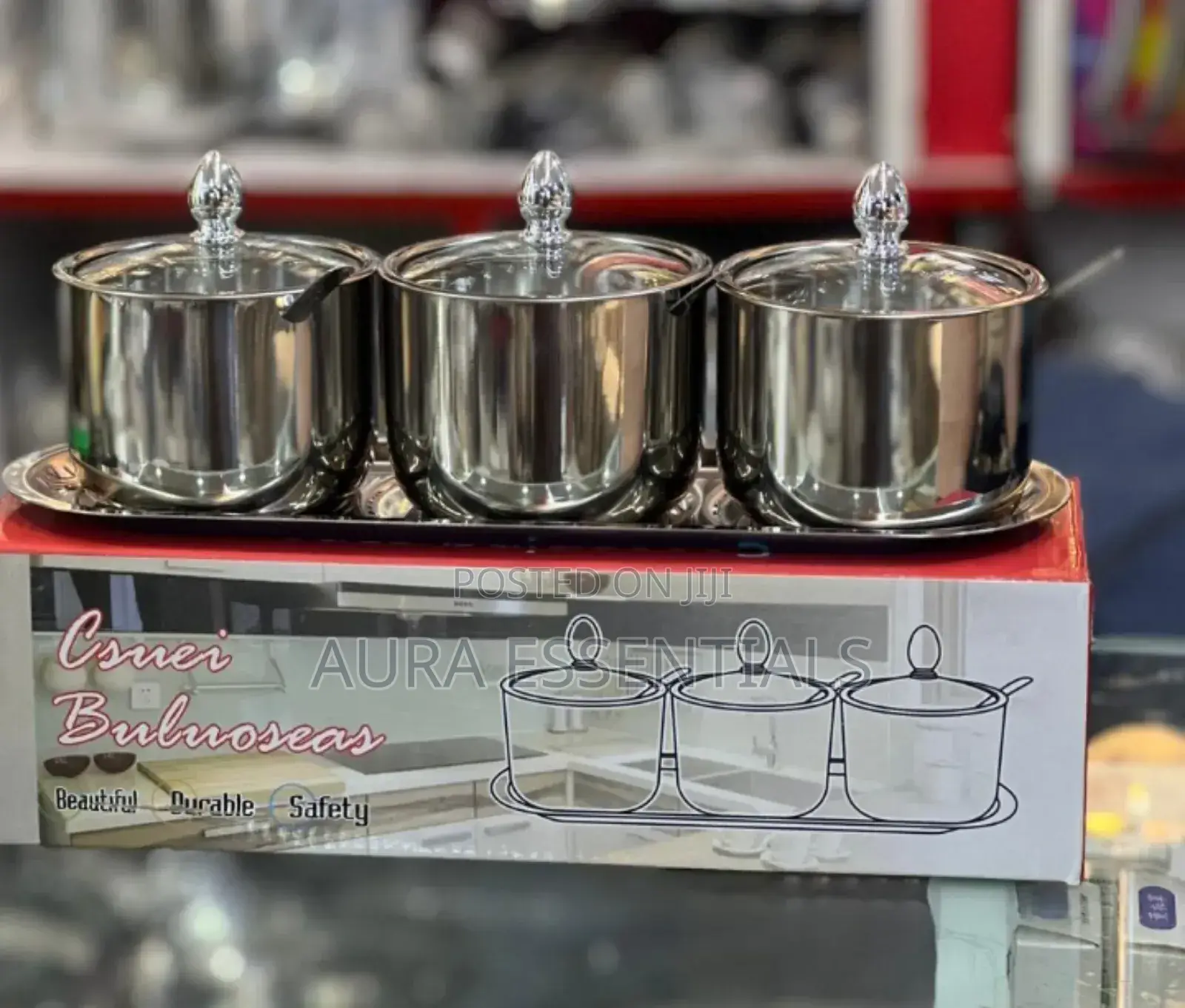 Stainless Steel Condiment Pots Set( 3pcs)