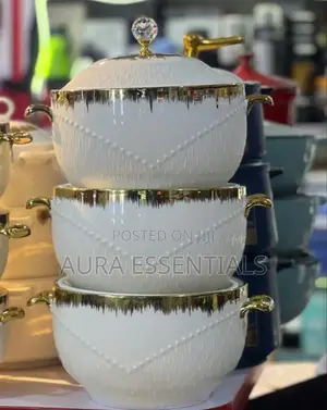 3 in 1 Ceramic Gold Rim Serving Bowls.