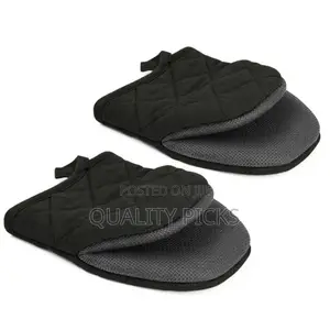 Small Oven Mitts Heat Resistant Gloves (Black)