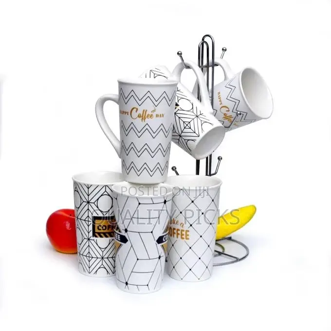 6-Pack Ceramic Coffee Mugs Set Large Multi Designed Tumbler