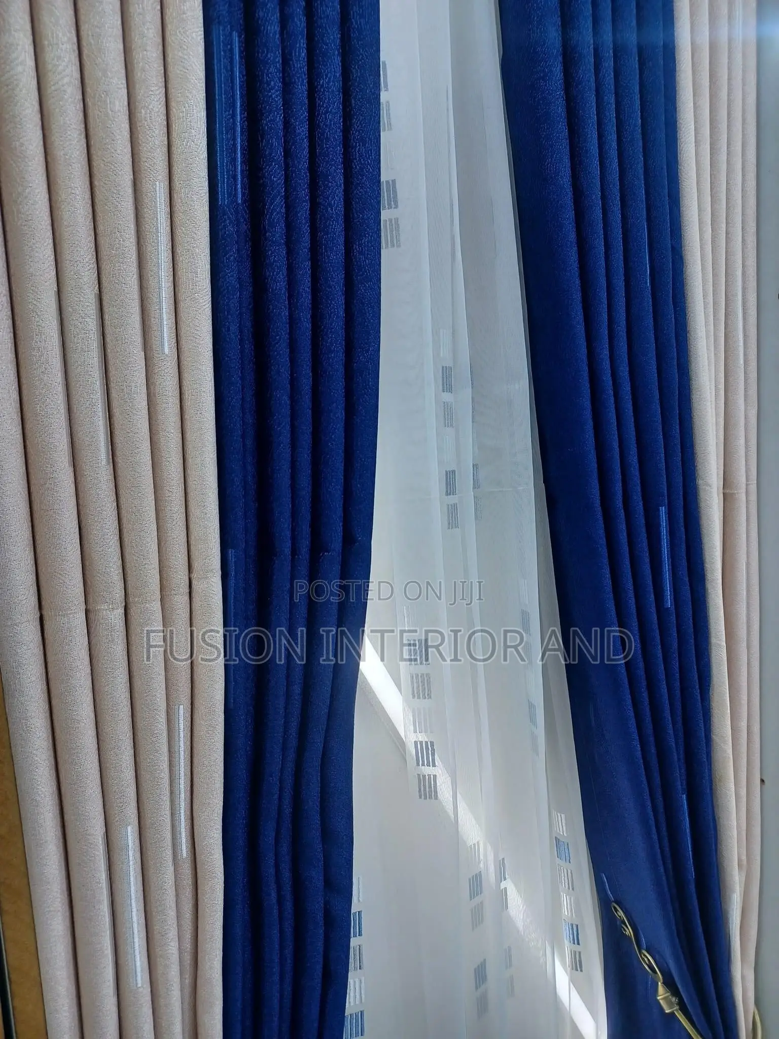Strew Cream and Blue Curtains