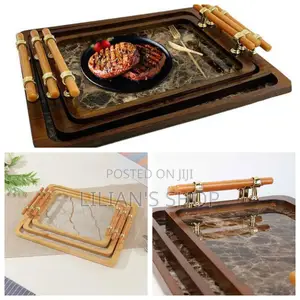 Bamboo Wooden Tray Set With Handle 3pcs