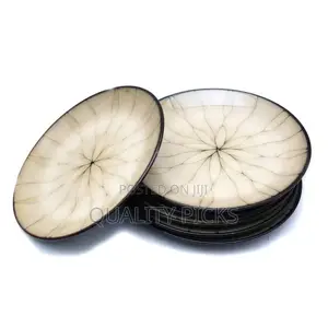 6 Pieces of Food Round Black Flower Lined Dinner Plates -