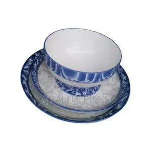 Set of 6 Dinner Plates 6 Soup Bowls - Blue, White