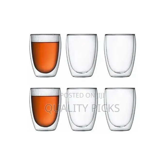 6-Piece ,12 Oz Glass Cups, Double Walled Thermo