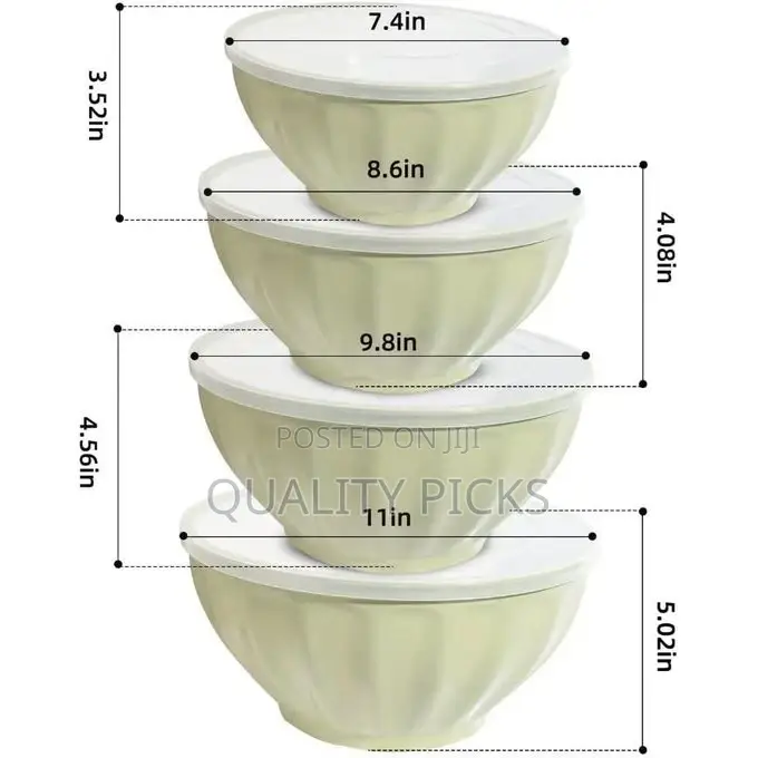 4 Piece Large Plastic Nesting Mixing Bowls With Lids Set,
