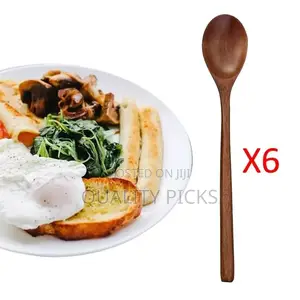 6 PCS Wood Soup Spoons for Eating Mixing Stirring Kitchen
