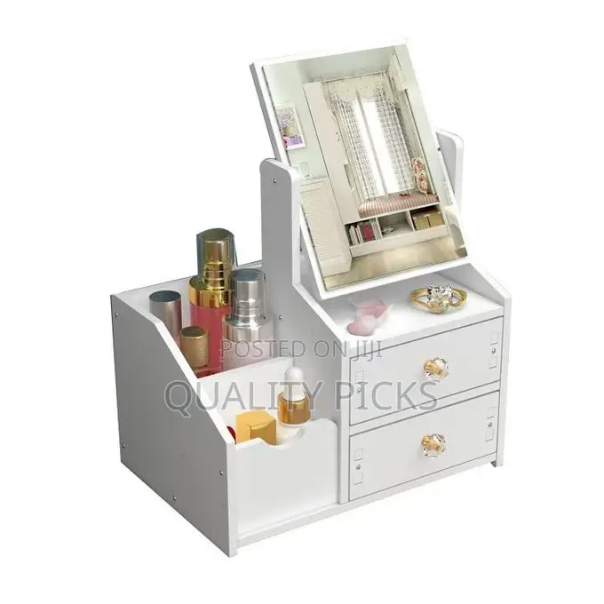 Cosmetic Storage Box With Square Mirror Desktop Drawer