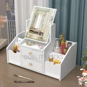 Cosmetic Storage Box With Square Mirror Desktop Drawer