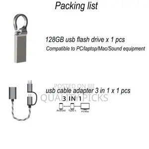 128 Gb Metal Usb Flash Drive Adapter Cable 2 in 1 Set