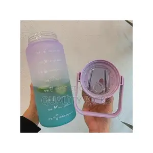 2L Motivational Water Bottle With Time Marker and Straw,Free
