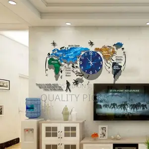 Decorative World Map Wall Clock for Living Room Office
