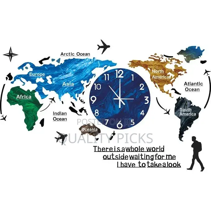 Decorative World Map Wall Clock for Living Room Office