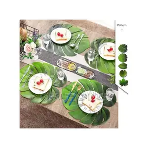 6 PC Leaf Basket Leather Placemat for Dinner Table, PU Woven