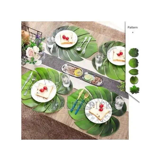 6 PC Leaf Basket Leather Placemat for Dinner Table, PU Woven