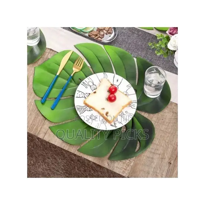 6 PC Leaf Basket Leather Placemat for Dinner Table, PU Woven