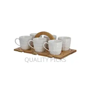 13 PCS Porcelain Coffee Tea Cup Set With Bamboo Saucers