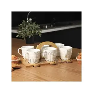 13 PCS Porcelain Coffee Tea Cup Set With Bamboo Saucers