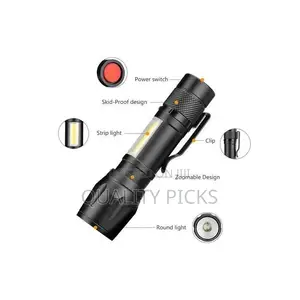 USB Rechargeable Portable LED Flashlight Outdoor Torch-Black