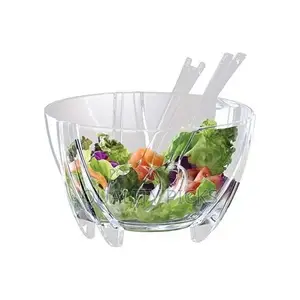Acrylic Clear Serving Salad Bowl With Servers Spoons