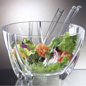 Acrylic Clear Serving Salad Bowl With Servers Spoons