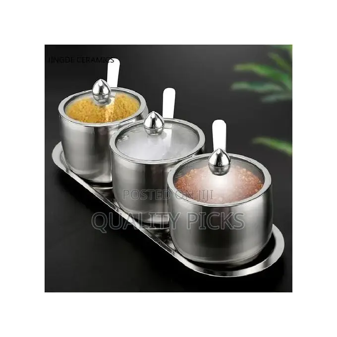 3 Pc Seasoning Containers Spice Jar Rack Condiment Salt
