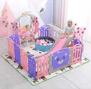 3-in-1 Children Combined Playset With Slide Swing Fence Mat