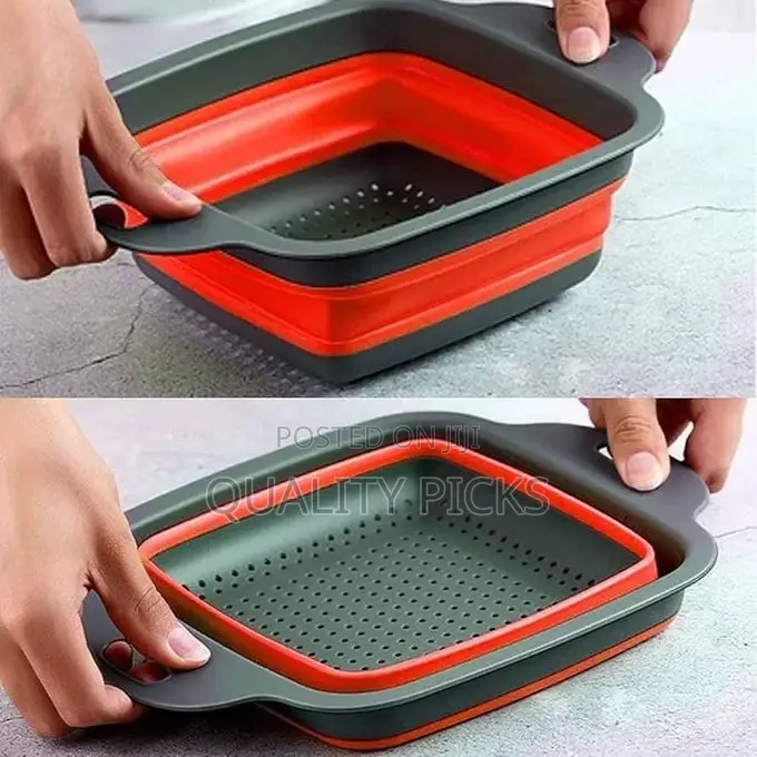 Square Silicone Plastic Folding Rice Strainer for Kitchen