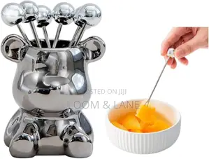Stainless Steel Fruit Fork Set With Bear Base Bracket