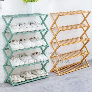 5tier Foldable Bamboo Wooden Shoe Shelf Rack Organiser