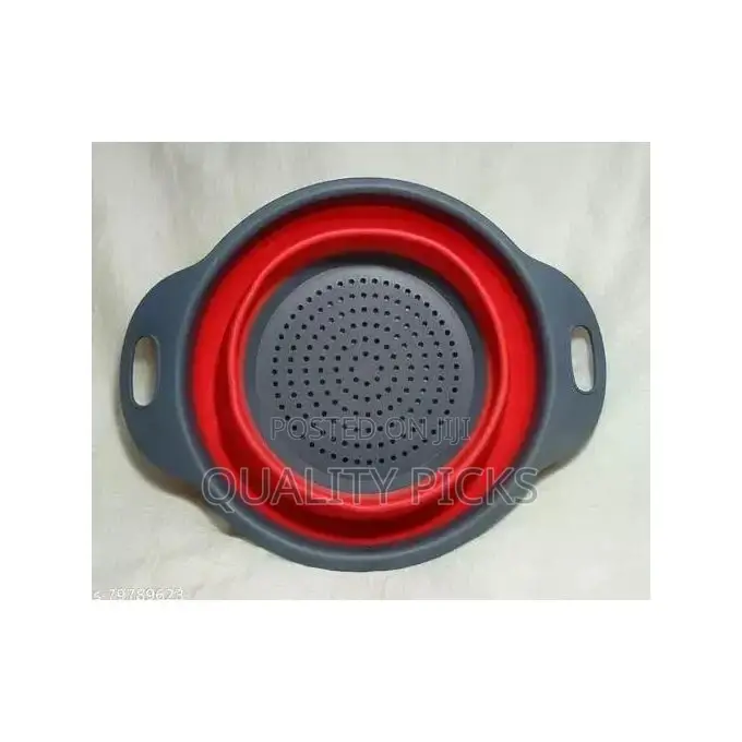Round Silicone Plastic Folding Rice Strainer for Kitchen