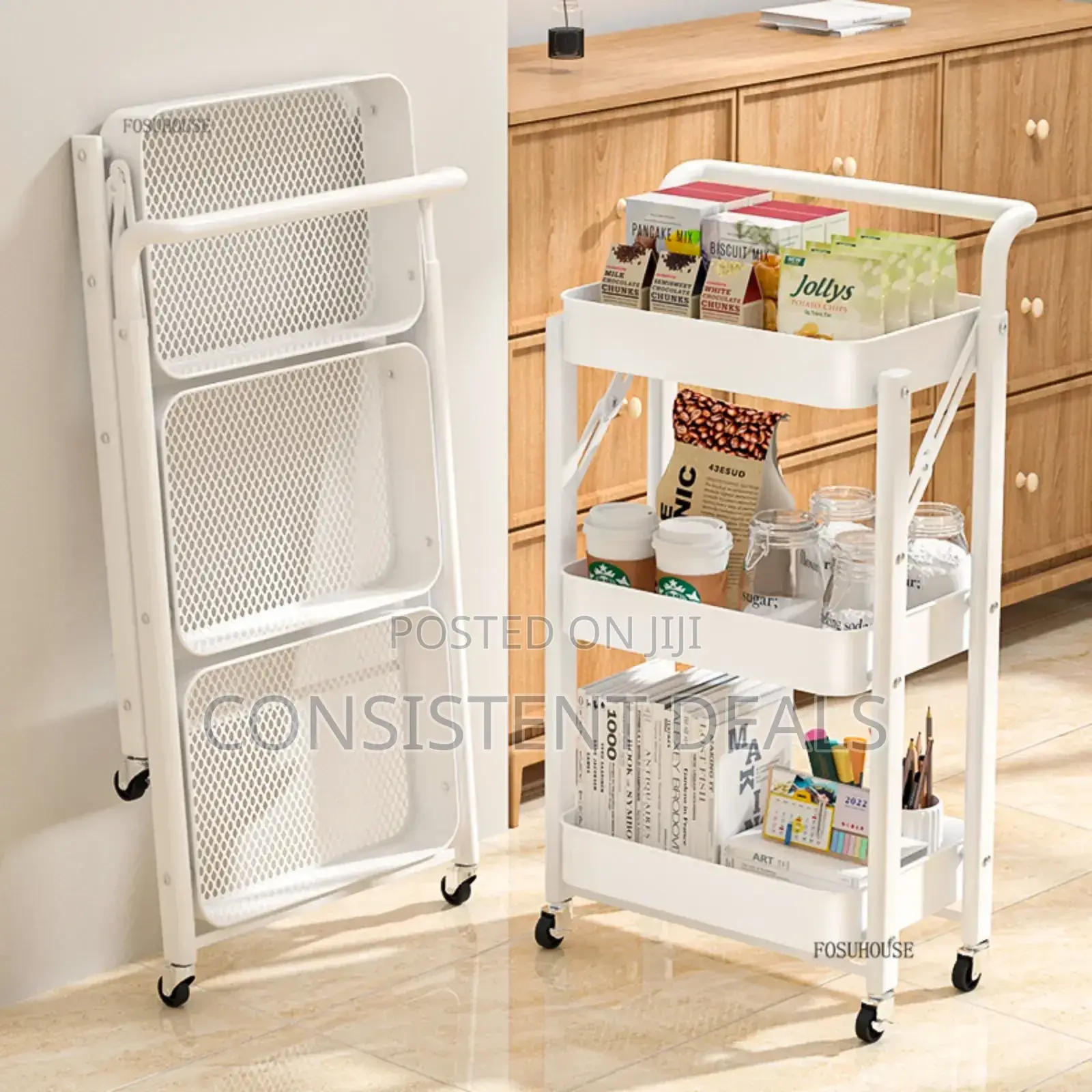Multipurpose Mobile Foldable Kitchen Trolley