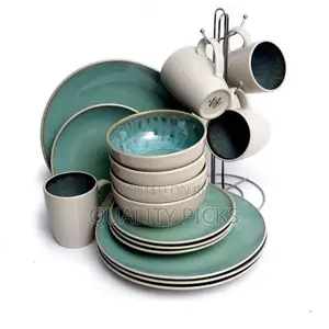 16-Piece Round Ceramic Tableware Dinnerware Set Turquoise