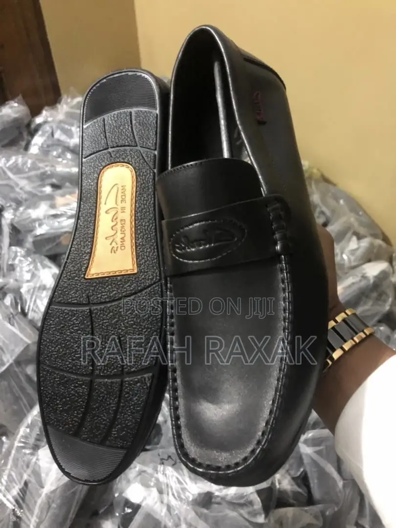 Original Black Clarks Flat Sole Leather Moccasins