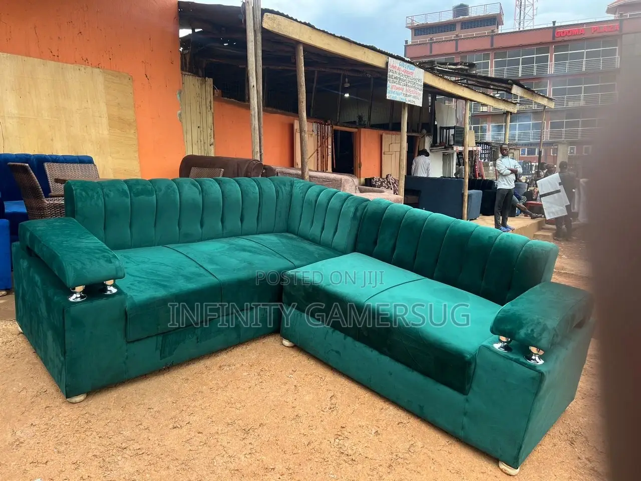 Simple L-Shaped Sofa With Stripes Made in Good Timber